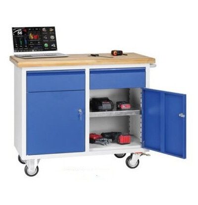 Établi mobile gris 2 portes 2 tiroirs