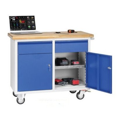 Établi mobile gris 2 portes 2 tiroirs