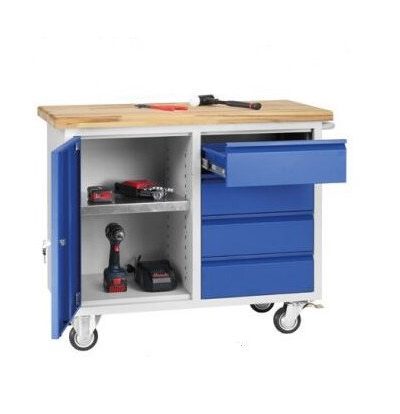 Établi mobile gris 1 porte 4 tiroirs